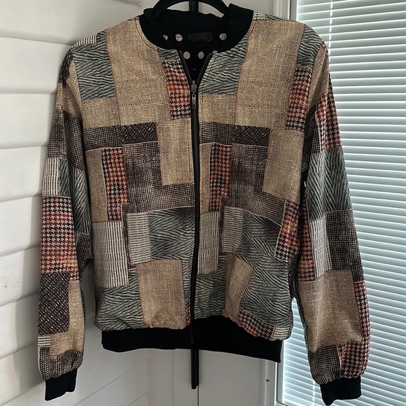 Lapis Womens Reversible Patchwork Multi and Polkadot Zippered Bomber Jacket - Picture 1 of 7